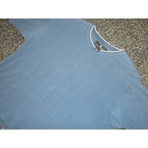 Consensus T-shirt‎ Mens M Blue Striped Knit V Neck Pullover Short Sleeve Golf